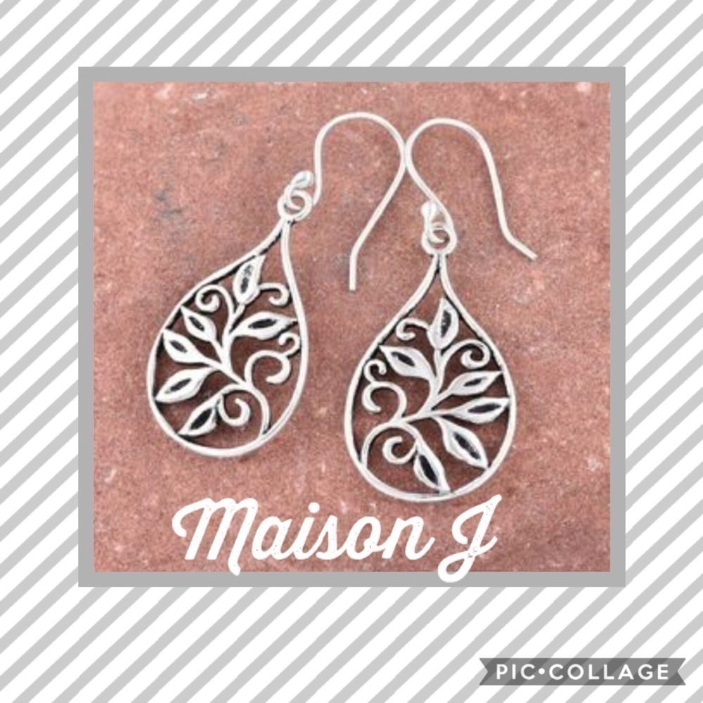Sterling silver Teardrop leaf dangle earrings new - Picture 3 of 6